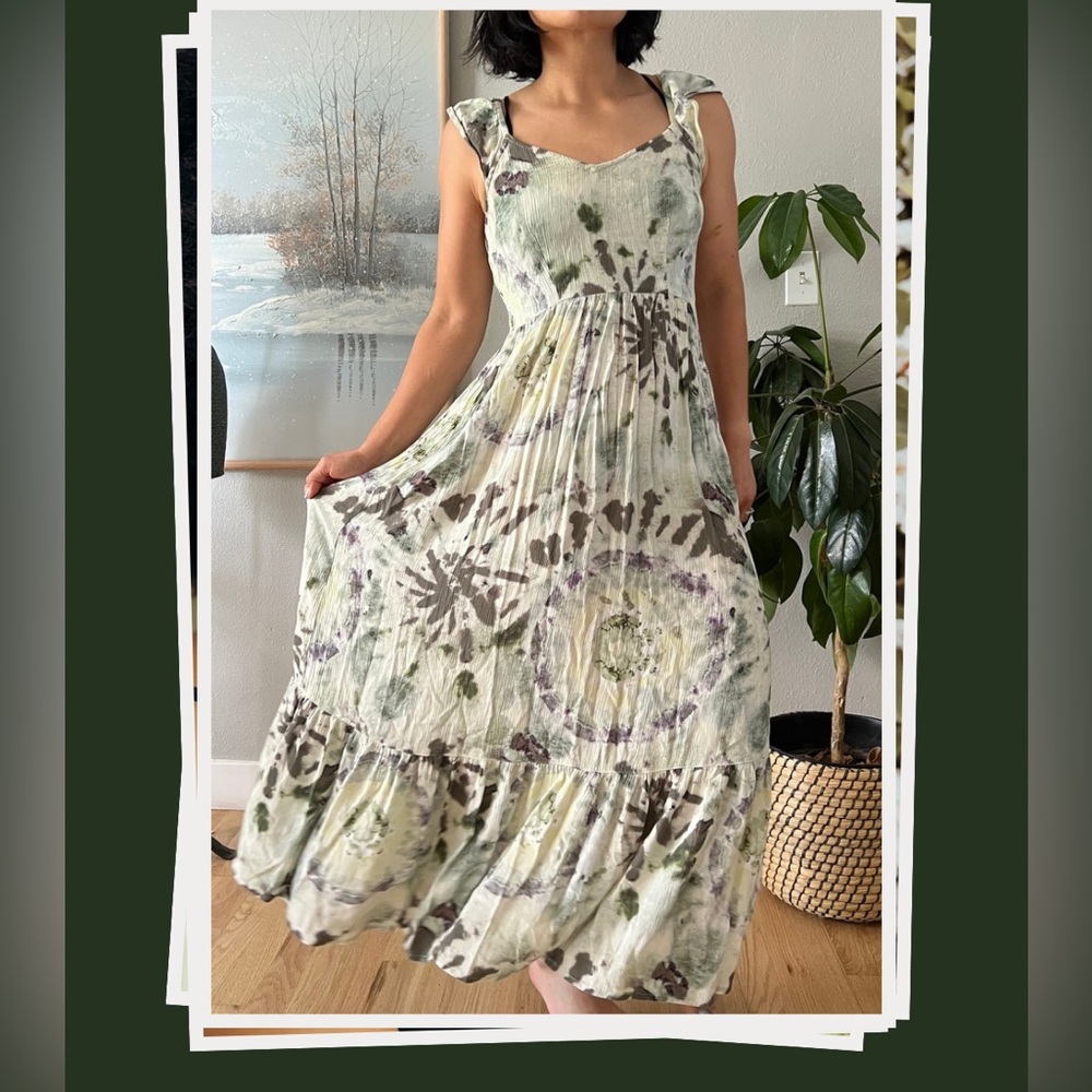 Tea Rose australia flutter sleeve maxi dress green purple tie dye‎ small cotton